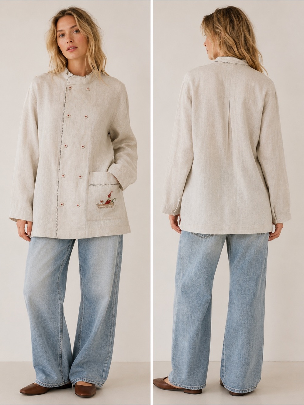 ZARA Home Embroidered Linen Christmas Jacket L NWOT